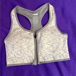 Avia Gray Racerback Sports Bra with Zip Front
